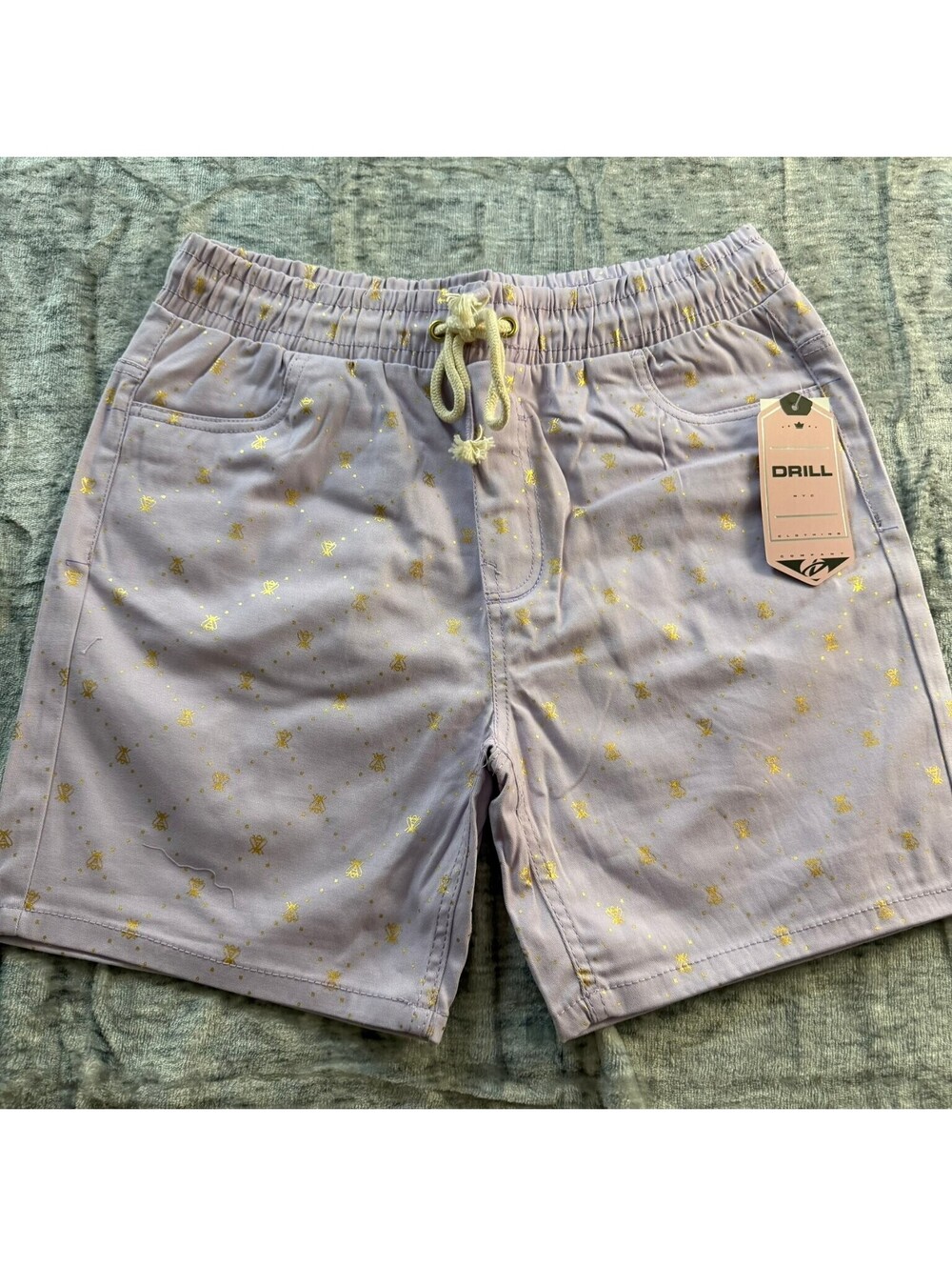 DRILL Men's Shorts Lavender Gold Medium Cotton Spandex Drawstring Waist